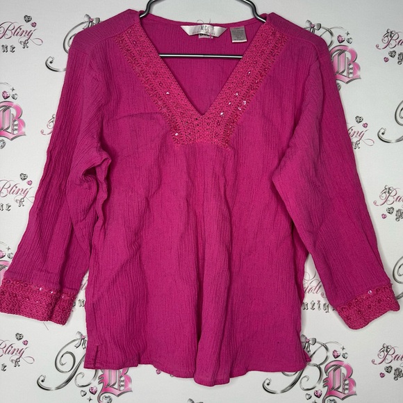 ALC classic top sequins boho beach pink knitted crochet accent detail shiny ✨ - Picture 1 of 7